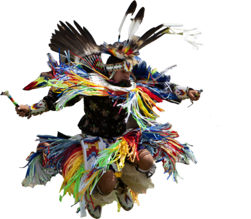 A powwow dancer dancing