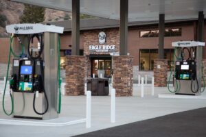 Gas pumps and the front of Eagle Ridge Gas Station